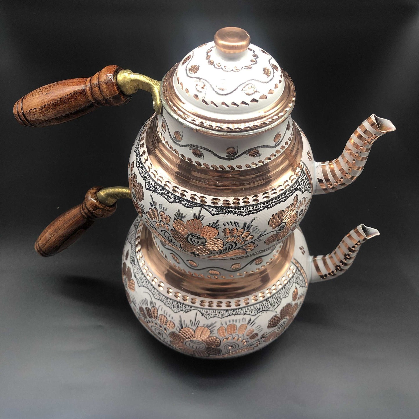 Turkish Double Kettle Tea Pot white colored