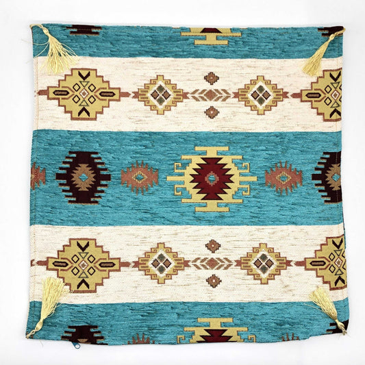 Ottoman Pillow , Turquoise and Cream