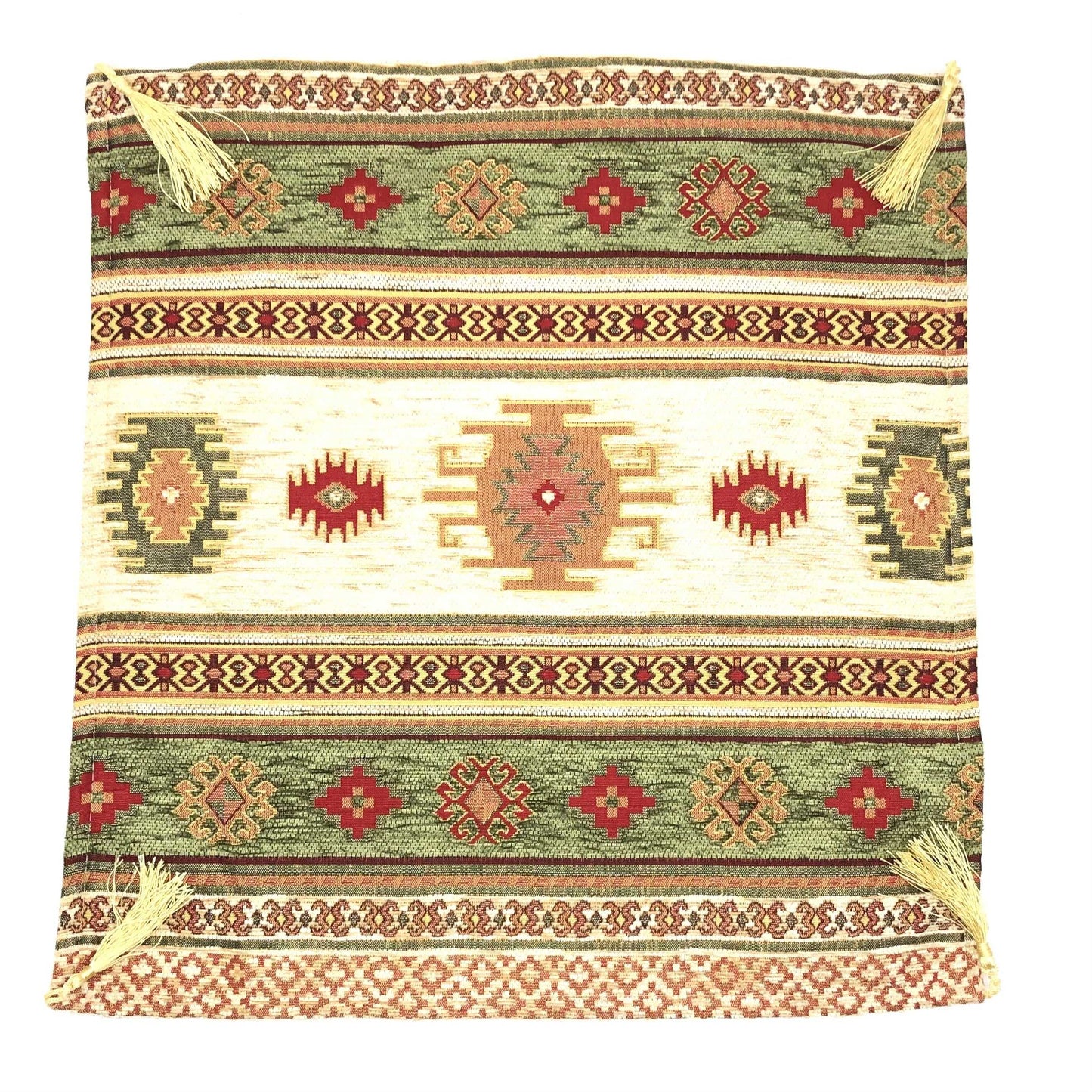 Ottoman Pillow , Green and Cream Color