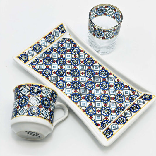 One Person Turkish Coffee Set Blue Chamomile