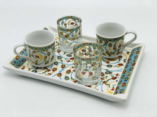 Two Person Turkish Coffee Set Red and Blue