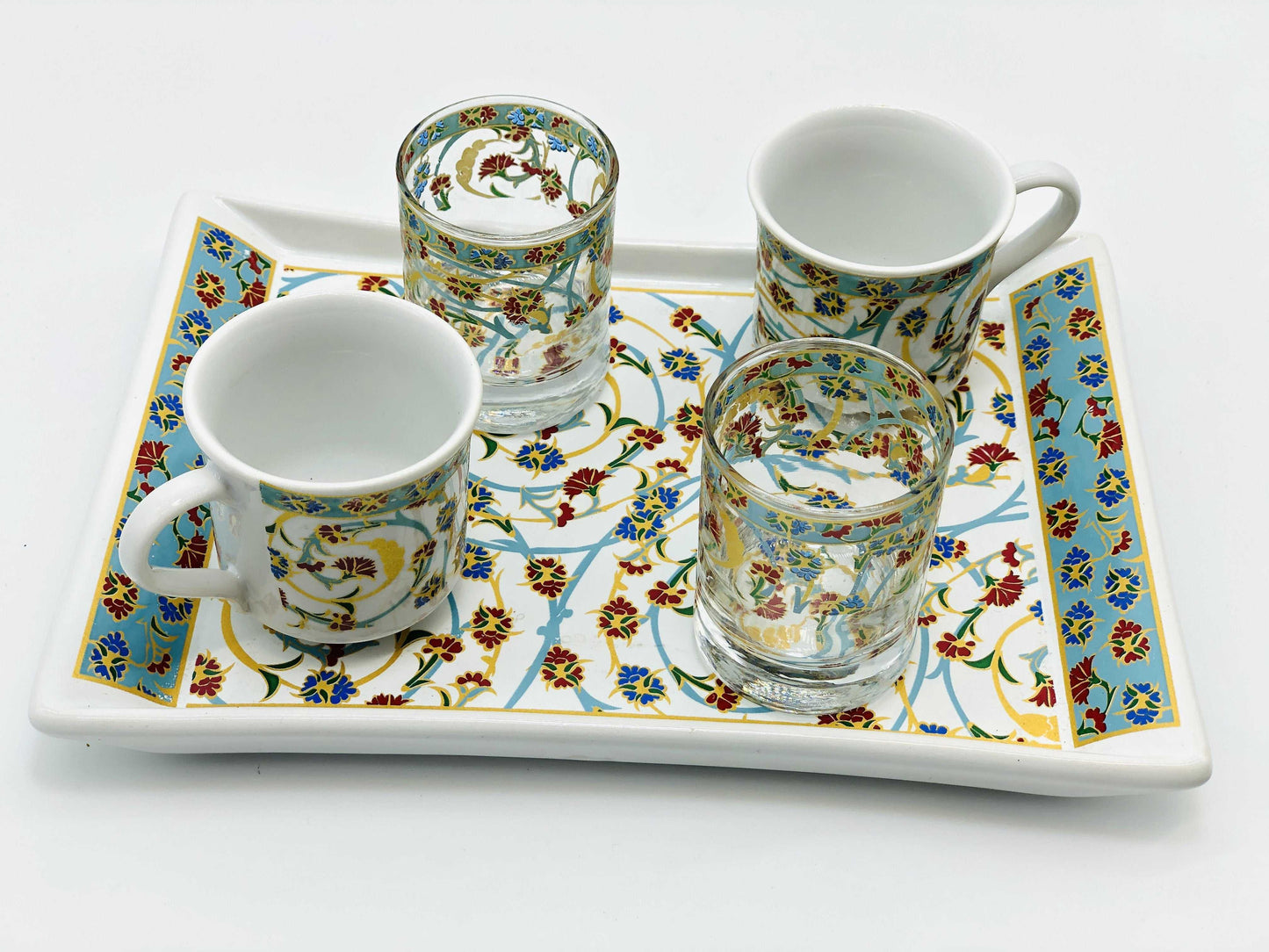 Two Person Turkish Coffee Set Red and Blue