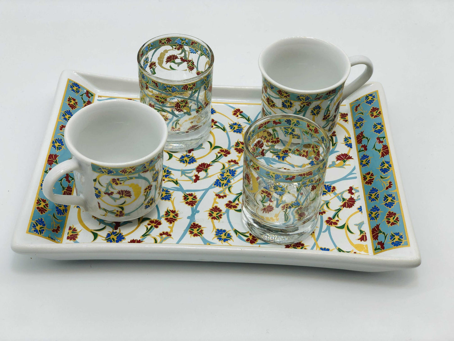 Two Person Turkish Coffee Set Red and Blue