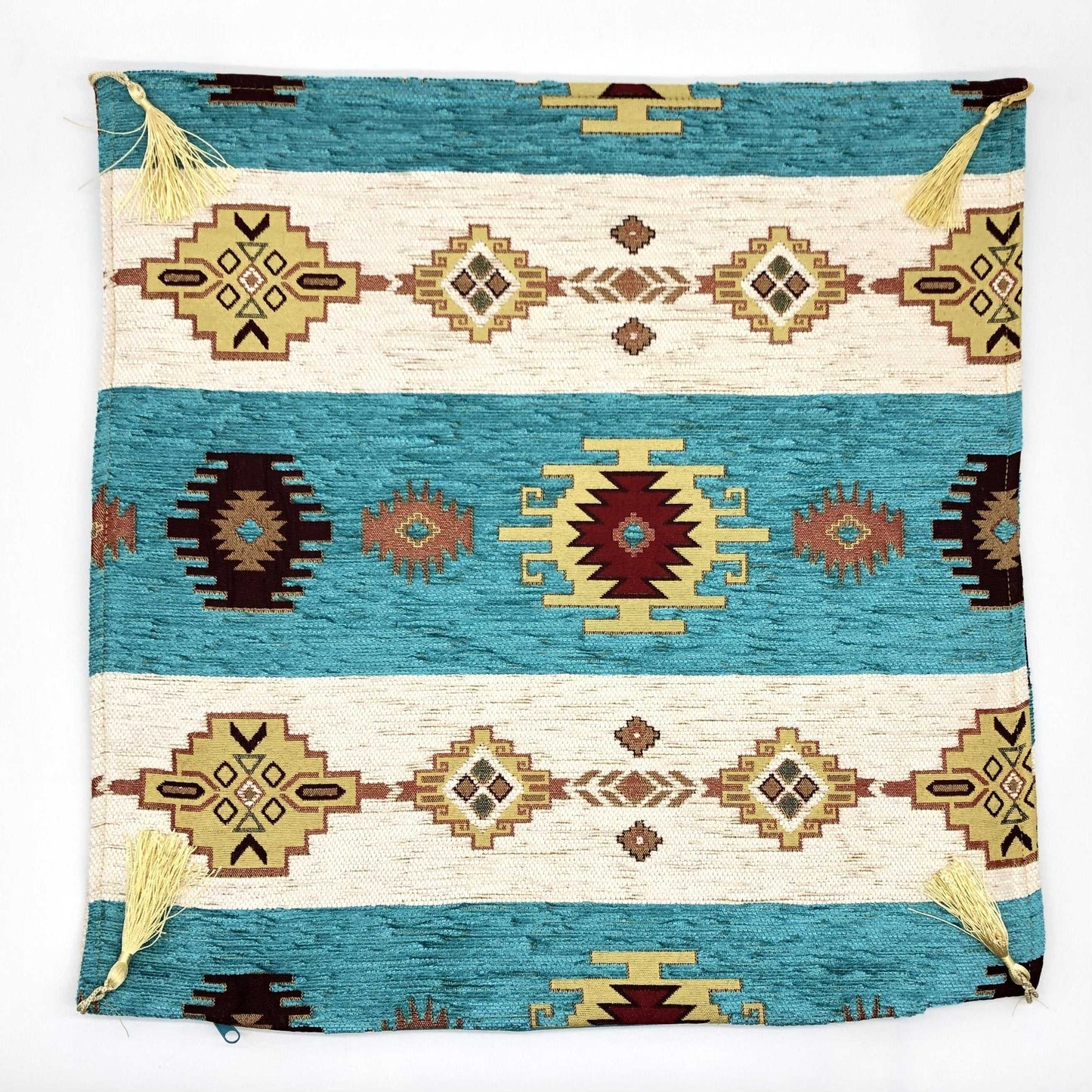 Ottoman Pillow , Turquoise and Cream