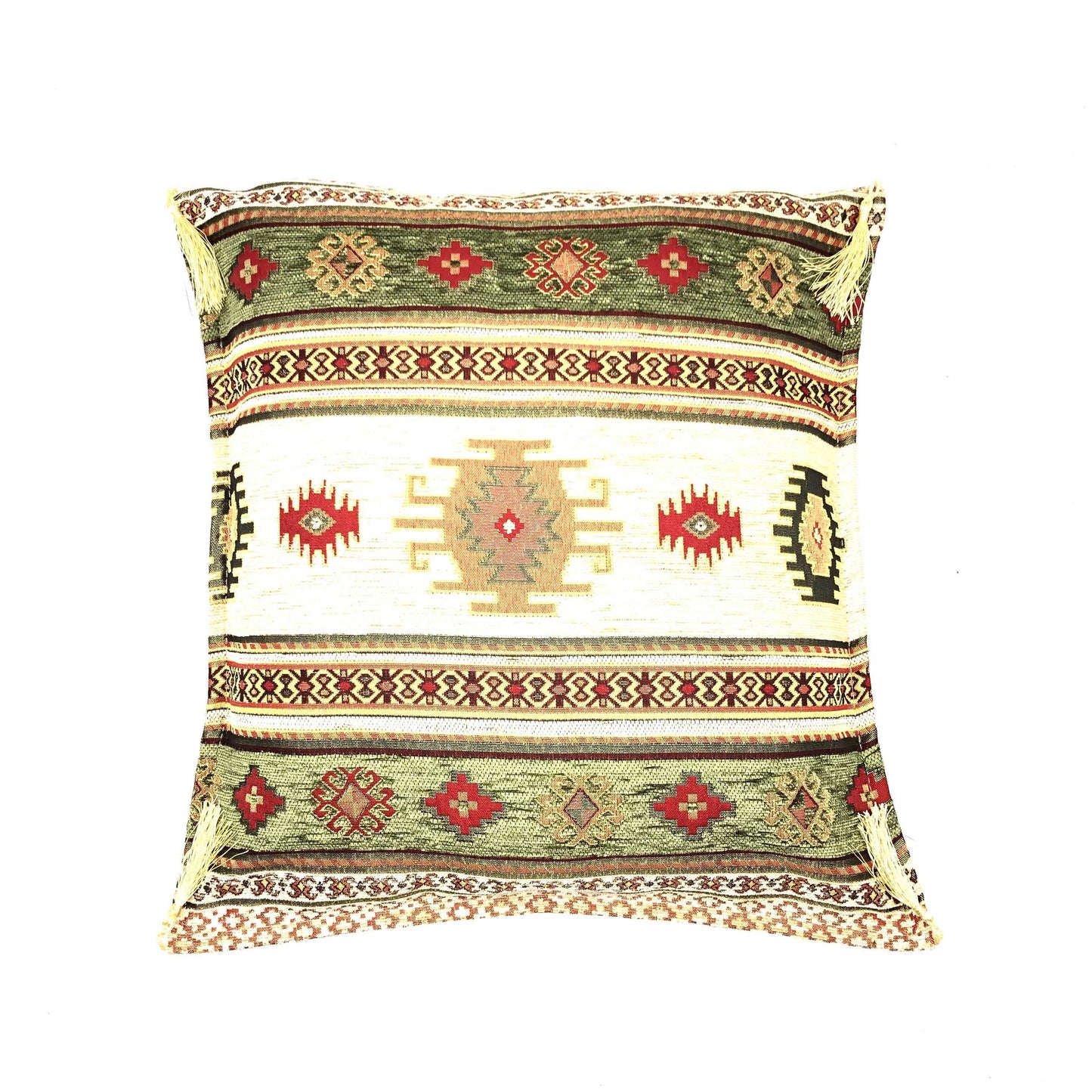 Ottoman Pillow , Green and Cream Color