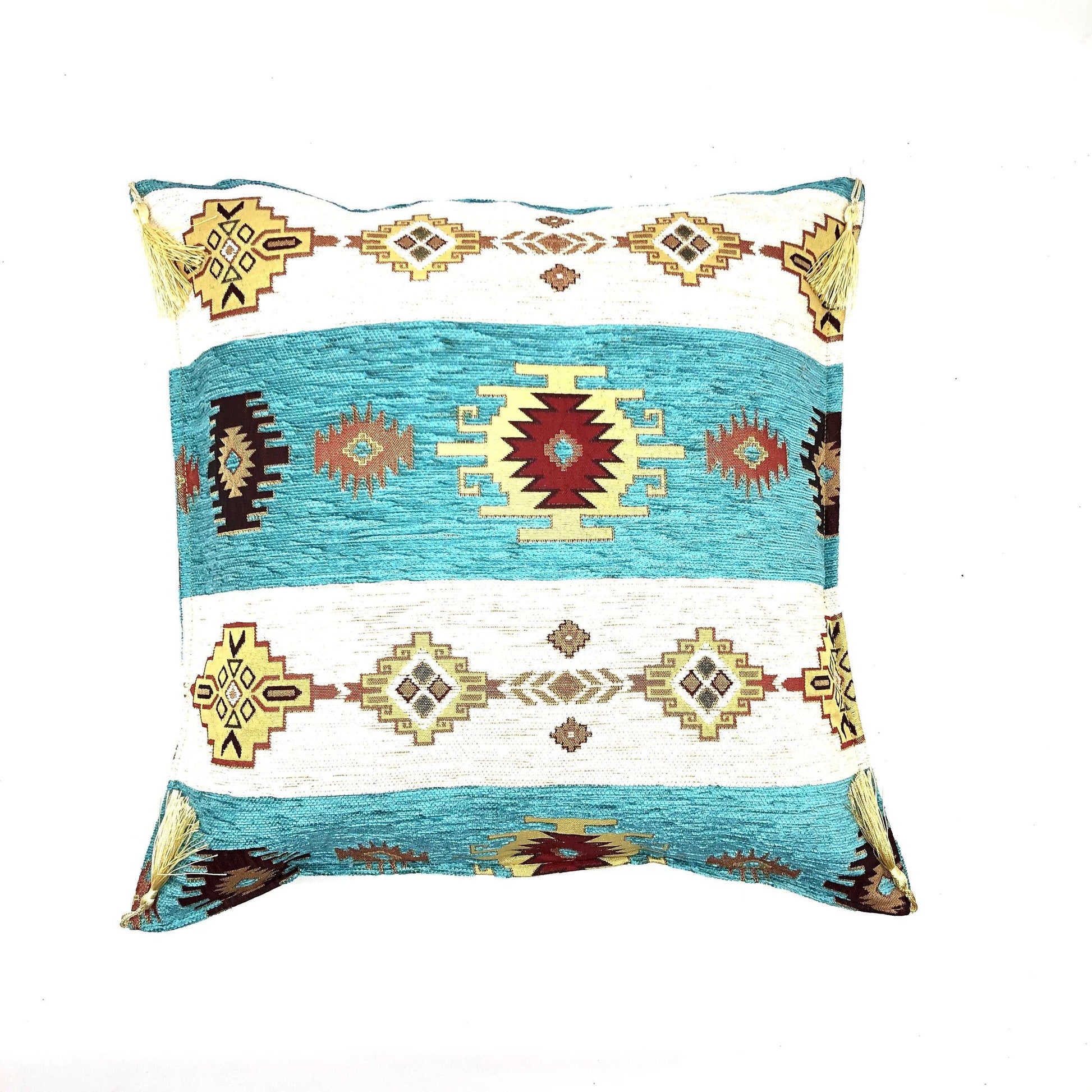 Ottoman Pillow , Turquoise and Cream
