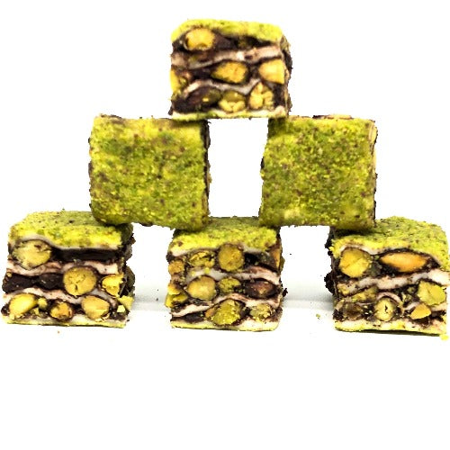 Square Turkish Delight Milky Chocolate with Pistachio Covered Powder Pistachio