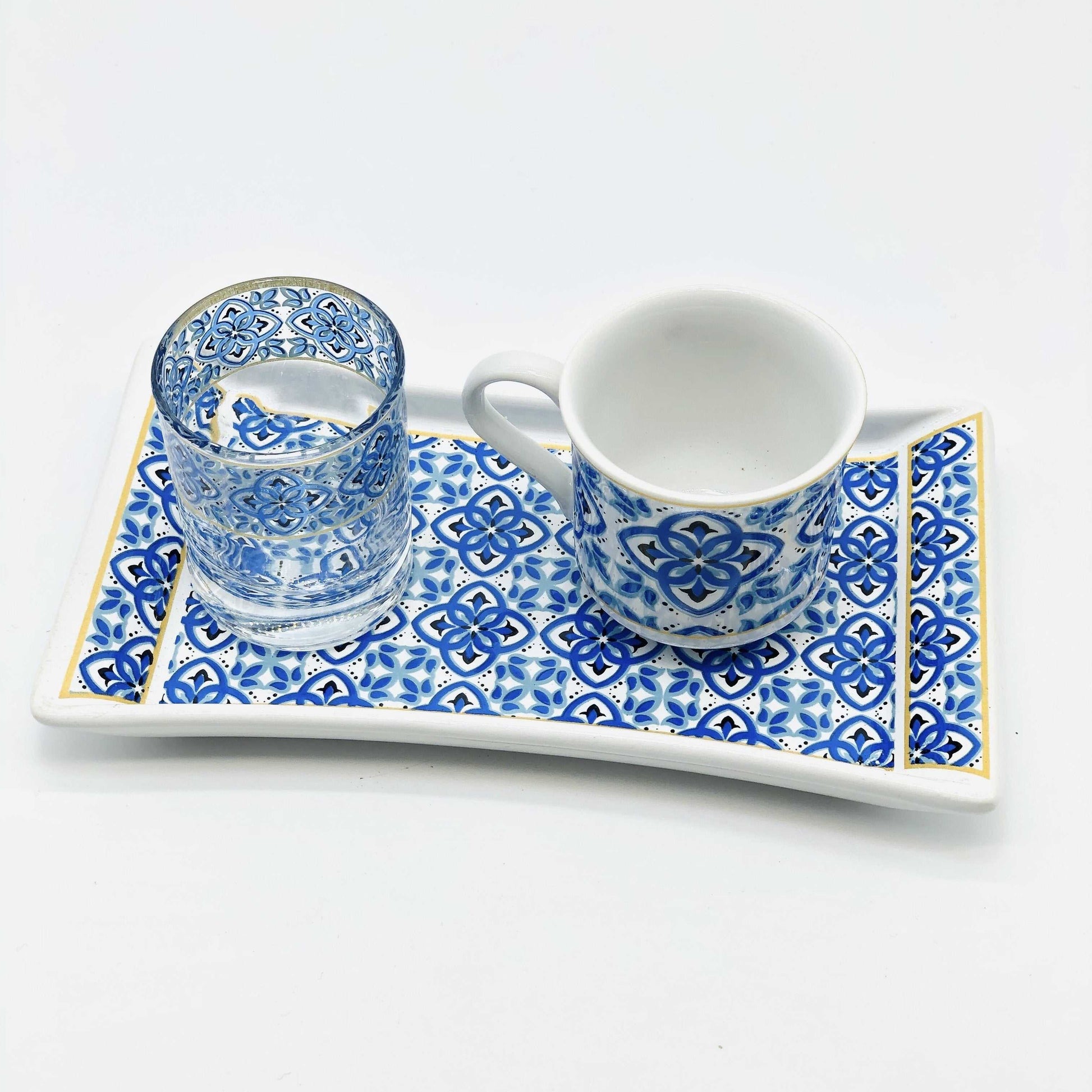 One Person Turkish Coffee Set Blue Mallow Flower