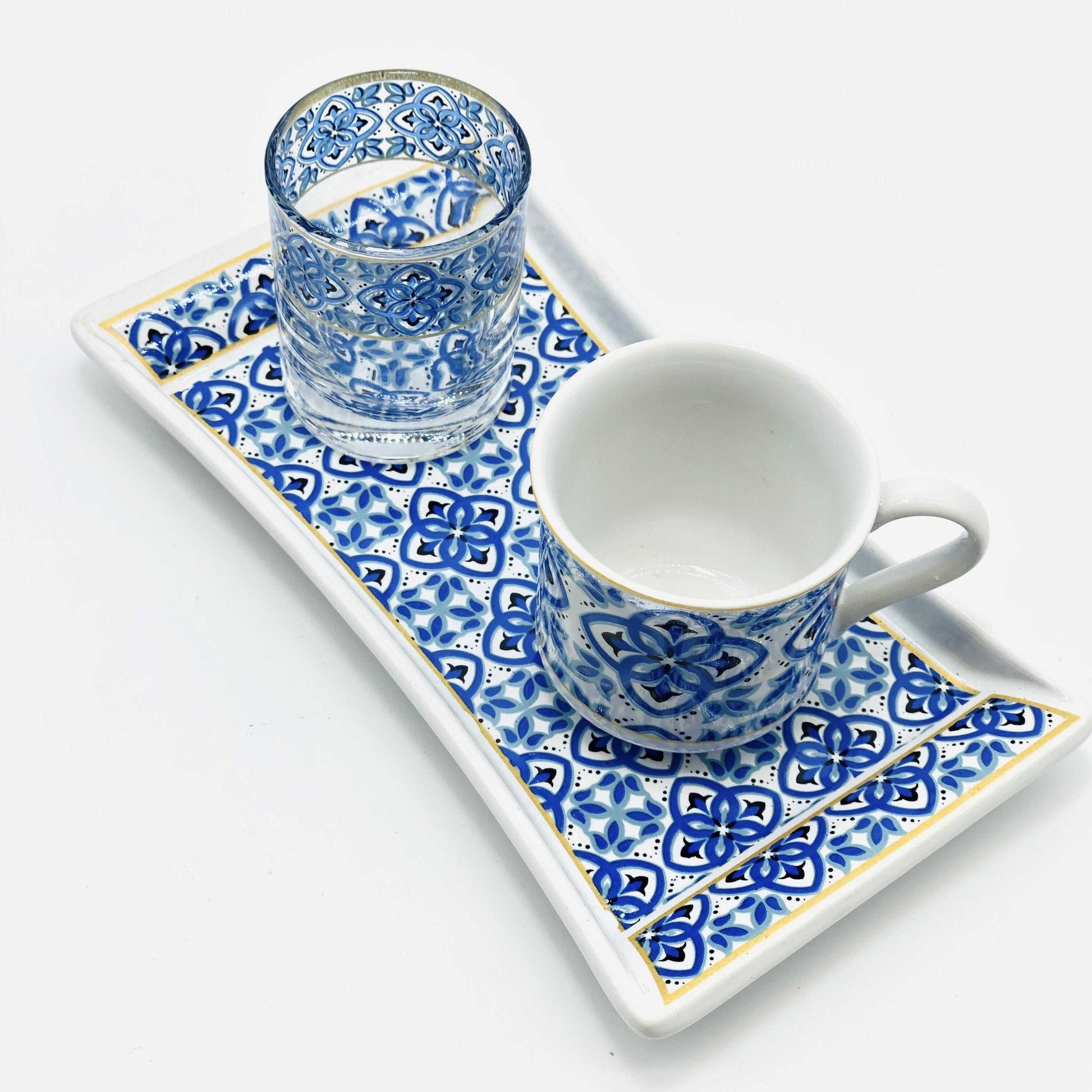 One Person Turkish Coffee Set Blue Mallow Flower