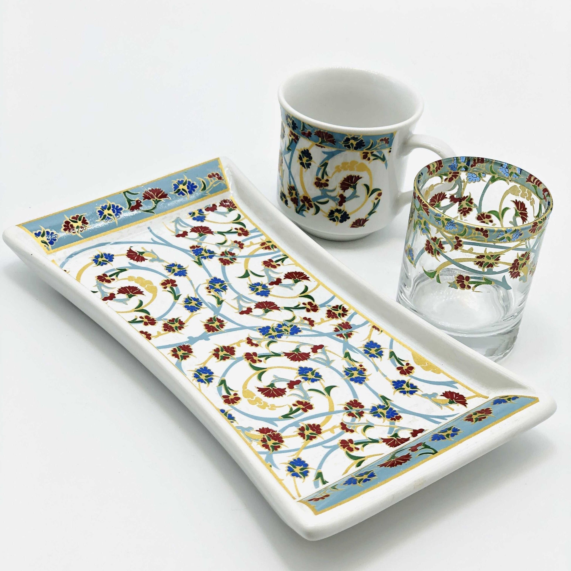 One Person Turkish Coffee Set Red and Blue Clove
