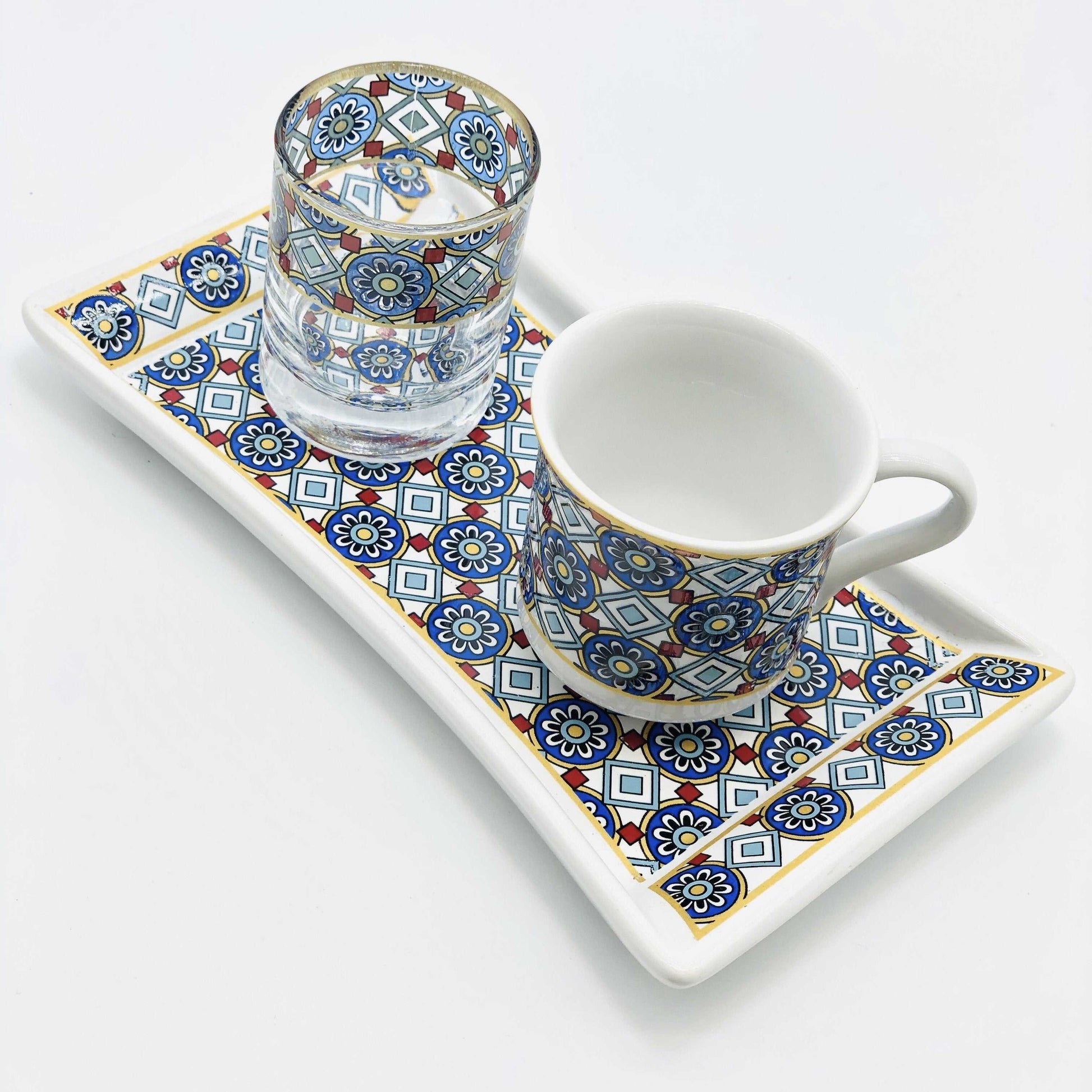 One Person Turkish Coffee Set Blue Chamomile
