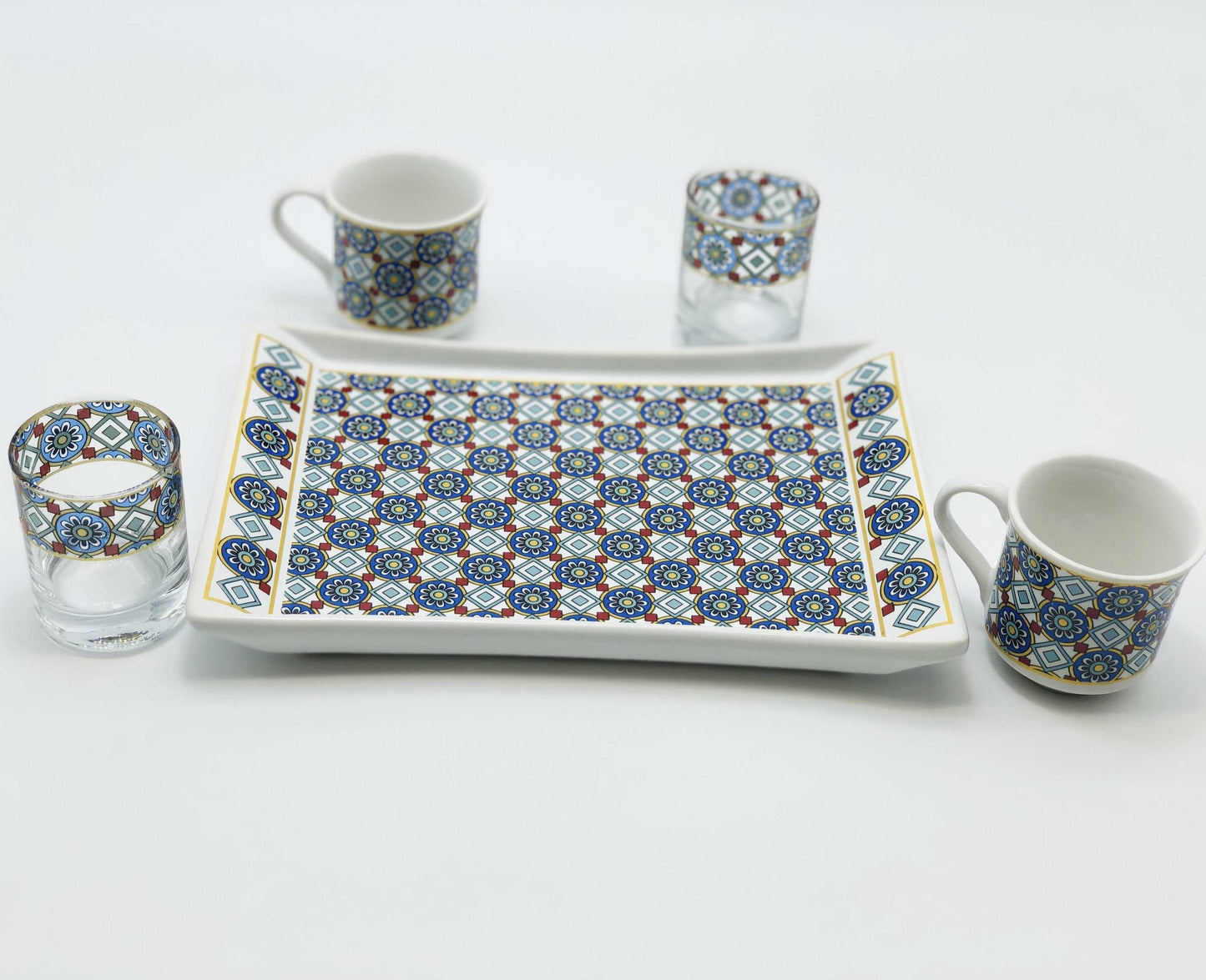 Two Person Turkish Coffee Set Blue Chamomile