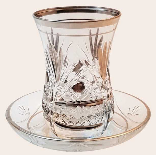 Zafer Silver Embellished Crystal  Turkish Tea Set